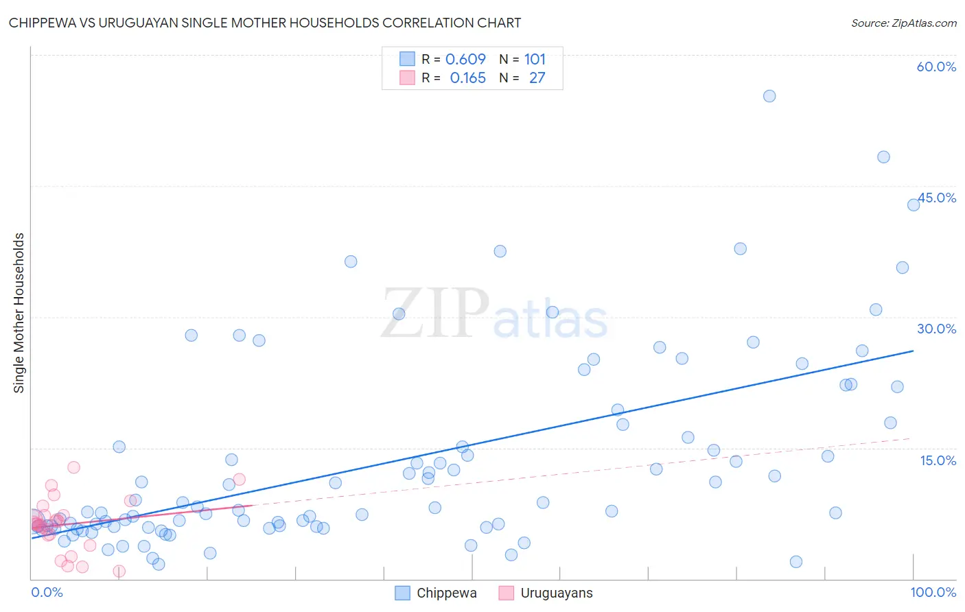 Chippewa vs Uruguayan Single Mother Households