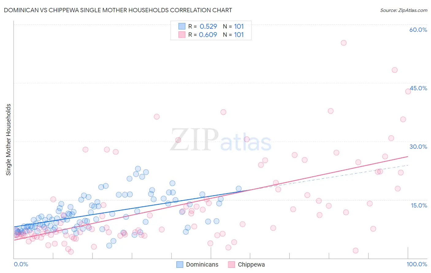 Dominican vs Chippewa Single Mother Households