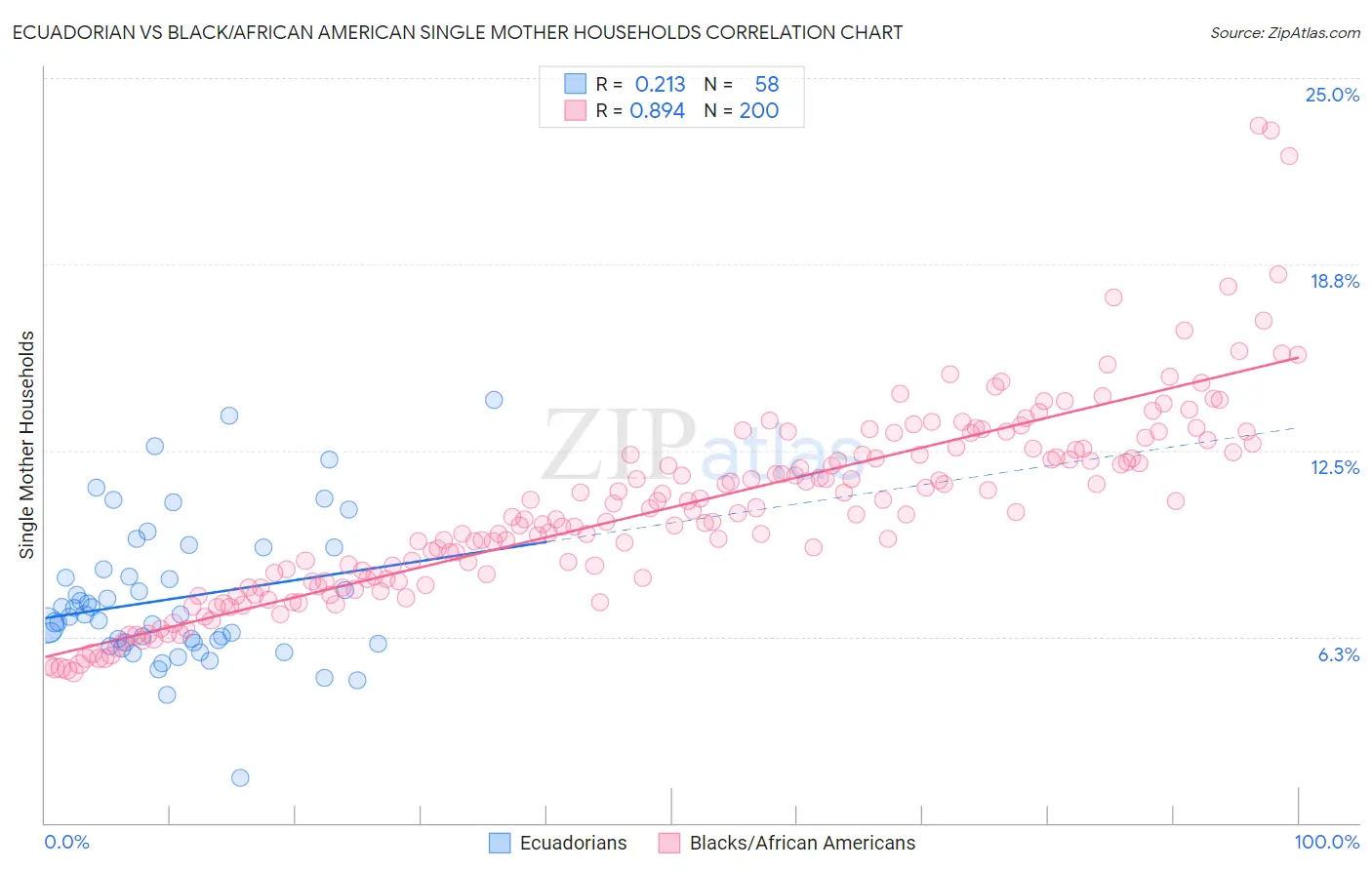 Ecuadorian vs Black/African American Single Mother Households