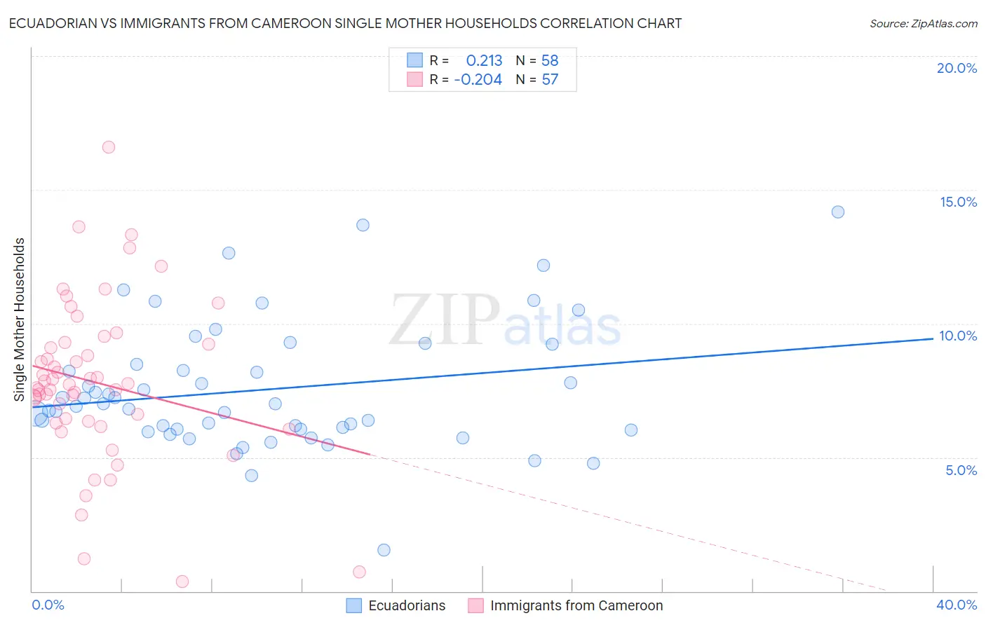 Ecuadorian vs Immigrants from Cameroon Single Mother Households