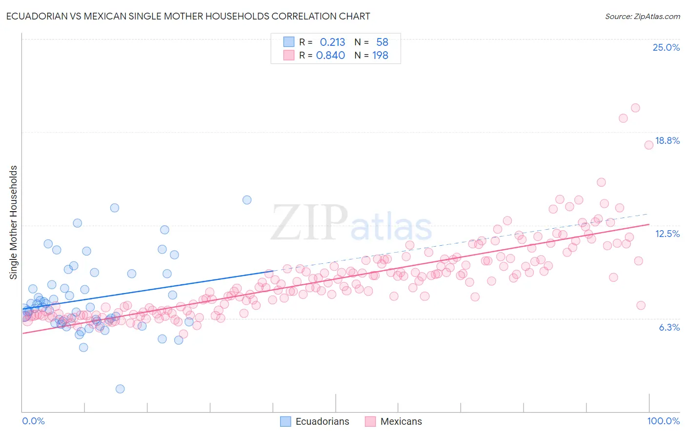 Ecuadorian vs Mexican Single Mother Households