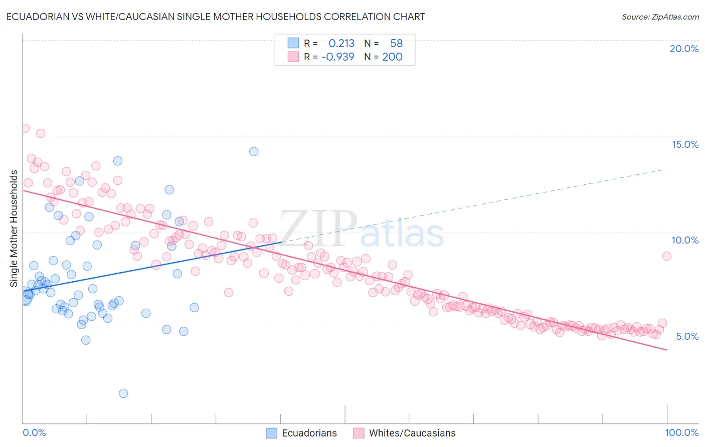 Ecuadorian vs White/Caucasian Single Mother Households