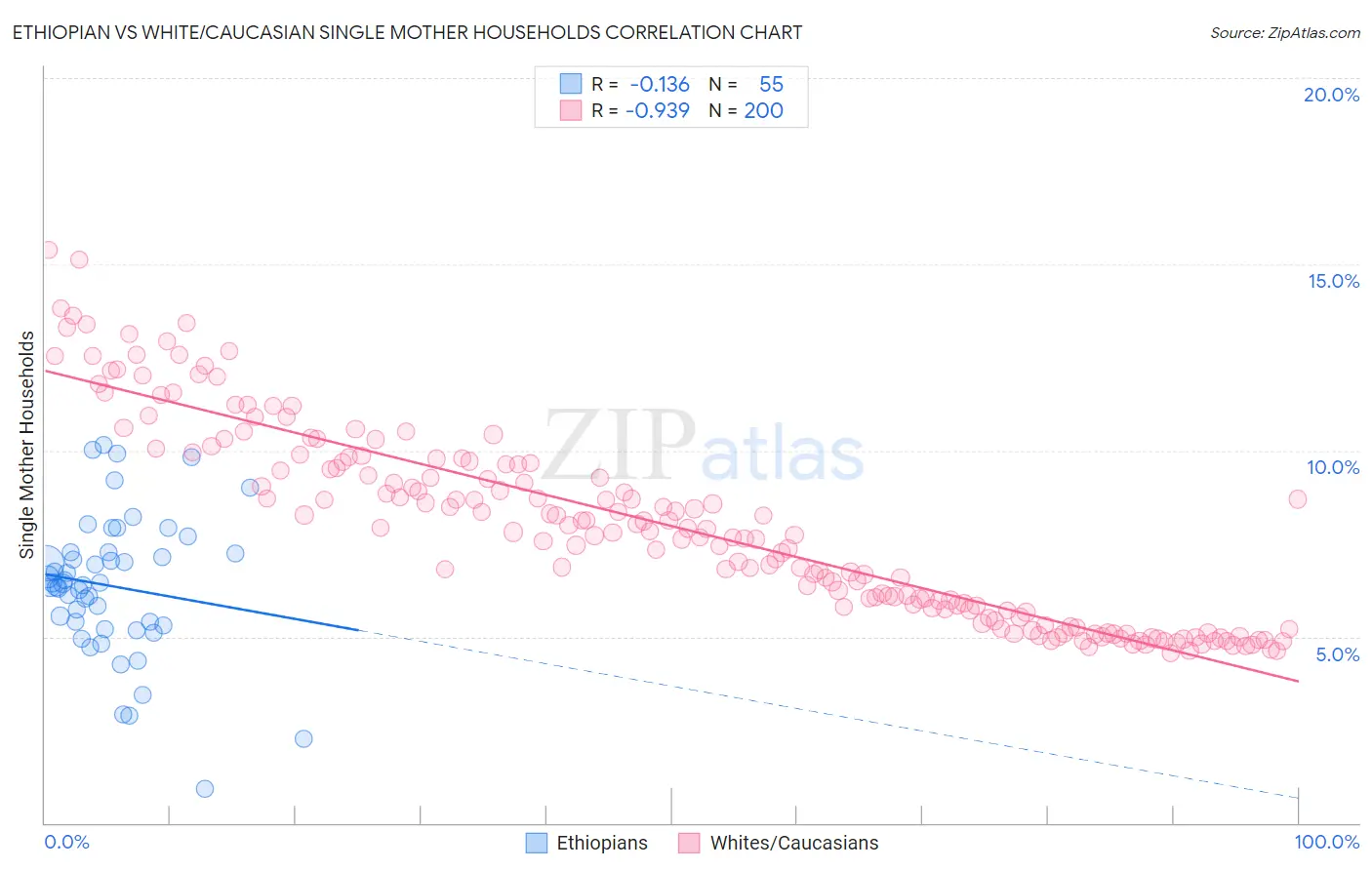 Ethiopian vs White/Caucasian Single Mother Households