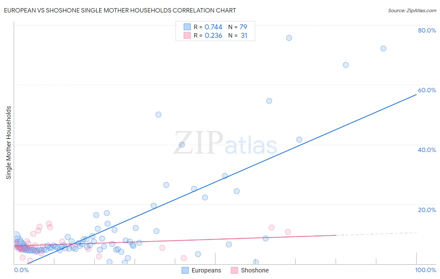 European vs Shoshone Single Mother Households