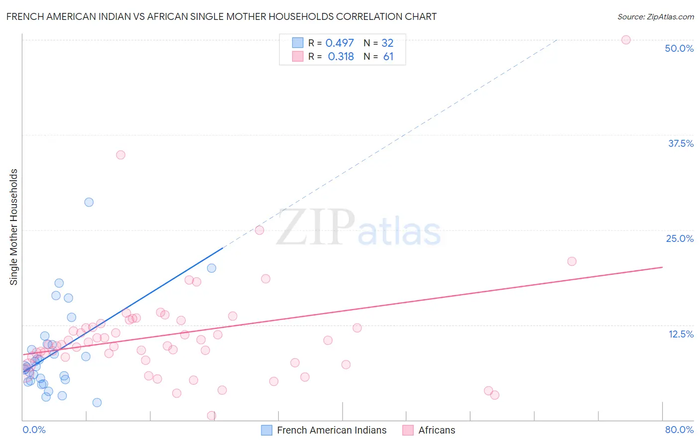 French American Indian vs African Single Mother Households