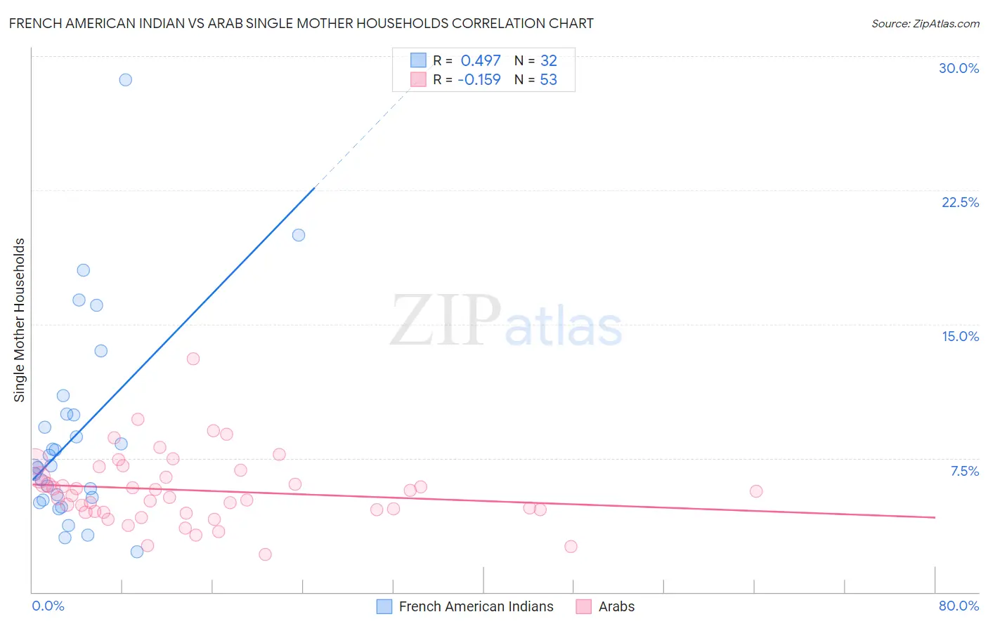 French American Indian vs Arab Single Mother Households