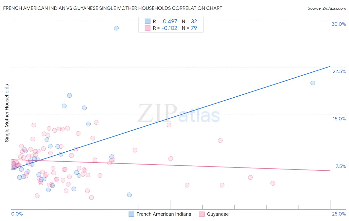 French American Indian vs Guyanese Single Mother Households