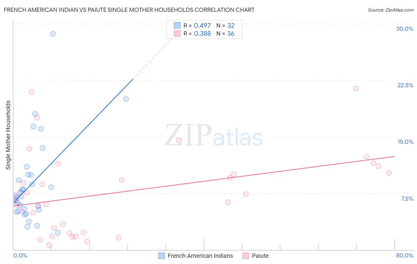 French American Indian vs Paiute Single Mother Households