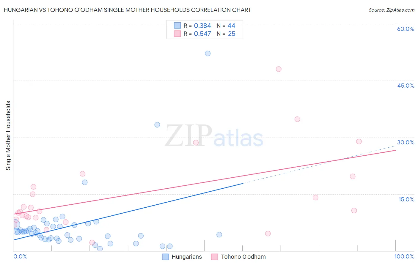 Hungarian vs Tohono O'odham Single Mother Households