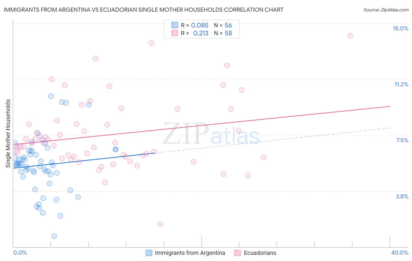 Immigrants from Argentina vs Ecuadorian Single Mother Households