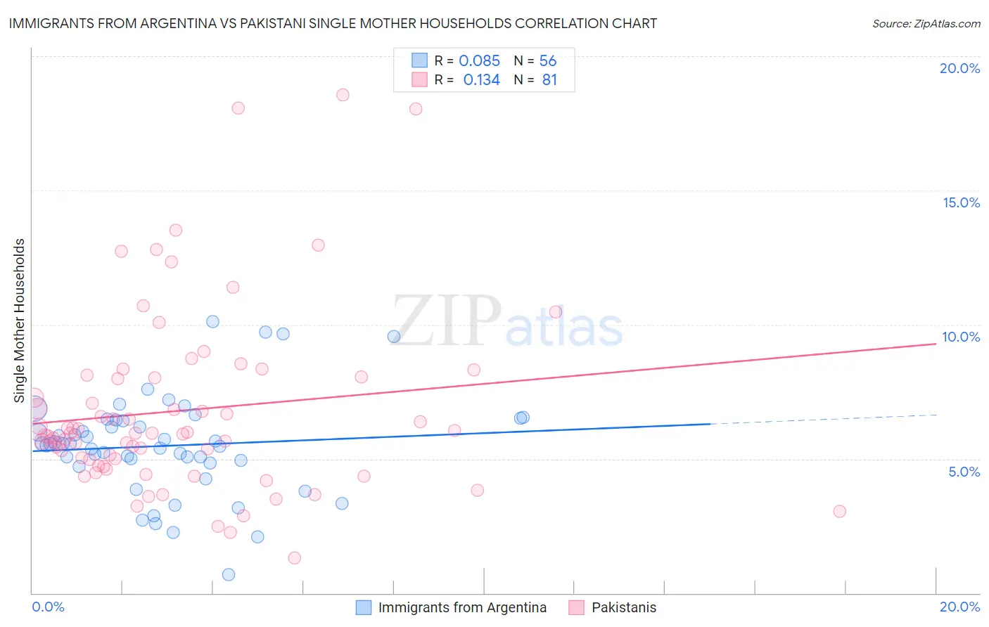 Immigrants from Argentina vs Pakistani Single Mother Households