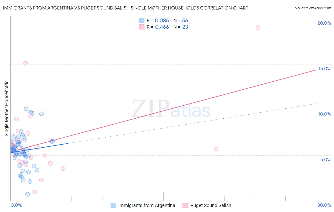 Immigrants from Argentina vs Puget Sound Salish Single Mother Households