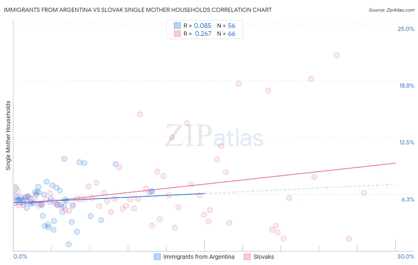 Immigrants from Argentina vs Slovak Single Mother Households