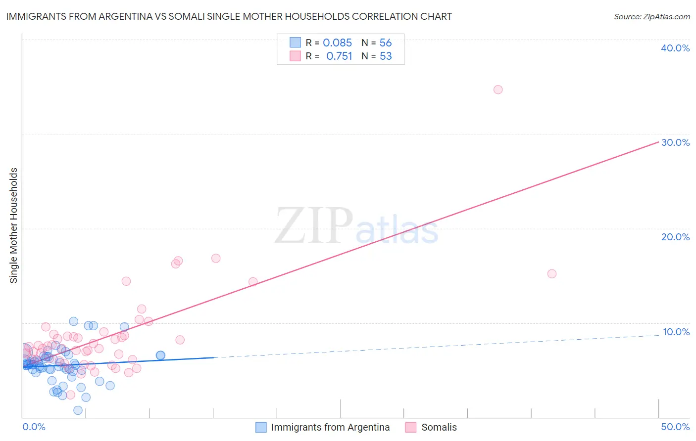 Immigrants from Argentina vs Somali Single Mother Households