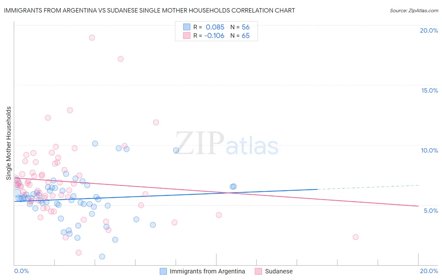 Immigrants from Argentina vs Sudanese Single Mother Households