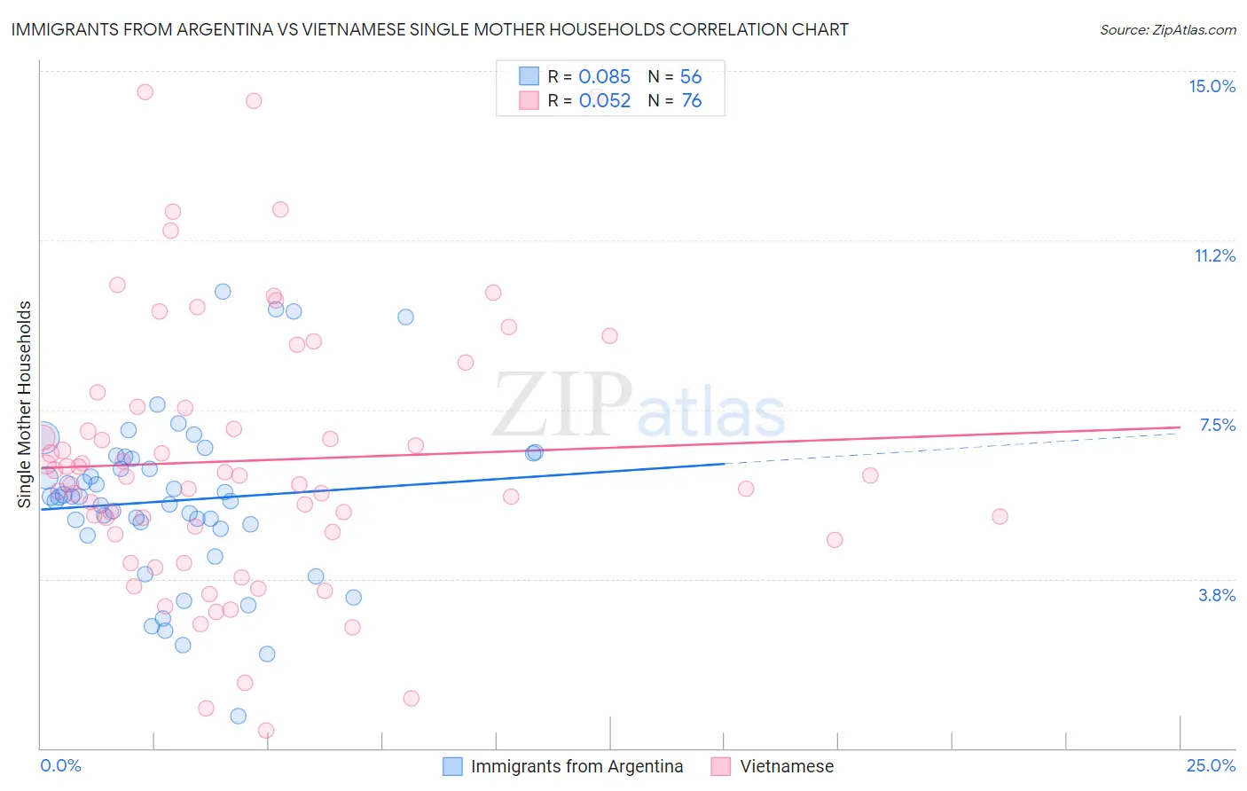 Immigrants from Argentina vs Vietnamese Single Mother Households