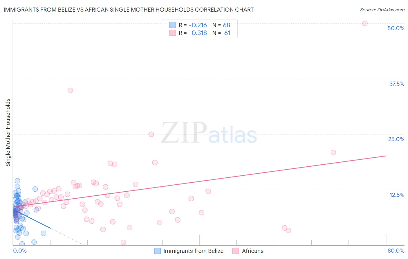 Immigrants from Belize vs African Single Mother Households