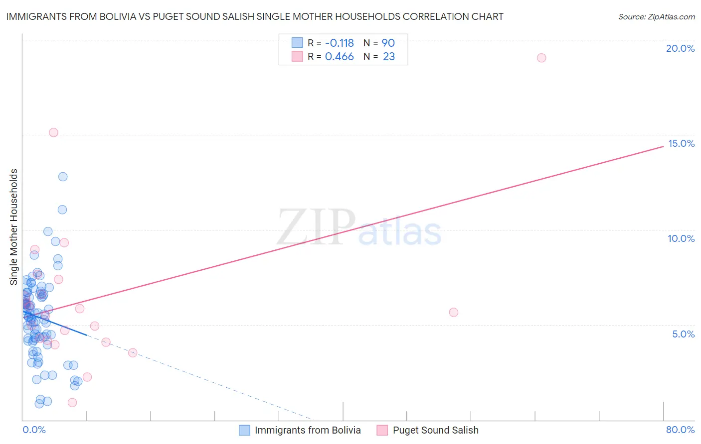 Immigrants from Bolivia vs Puget Sound Salish Single Mother Households