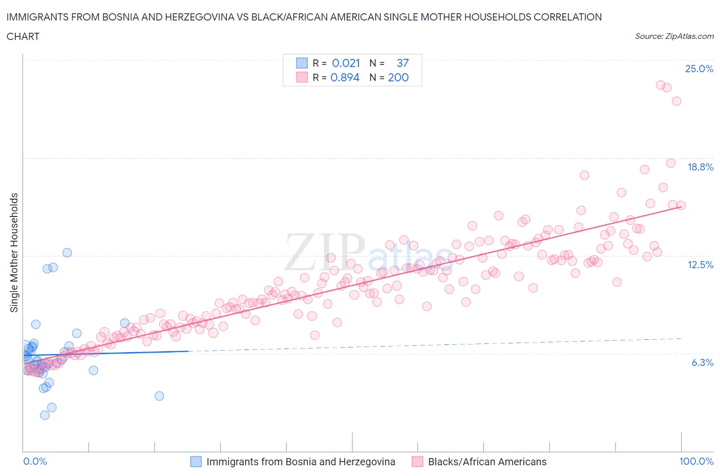 Immigrants from Bosnia and Herzegovina vs Black/African American Single Mother Households