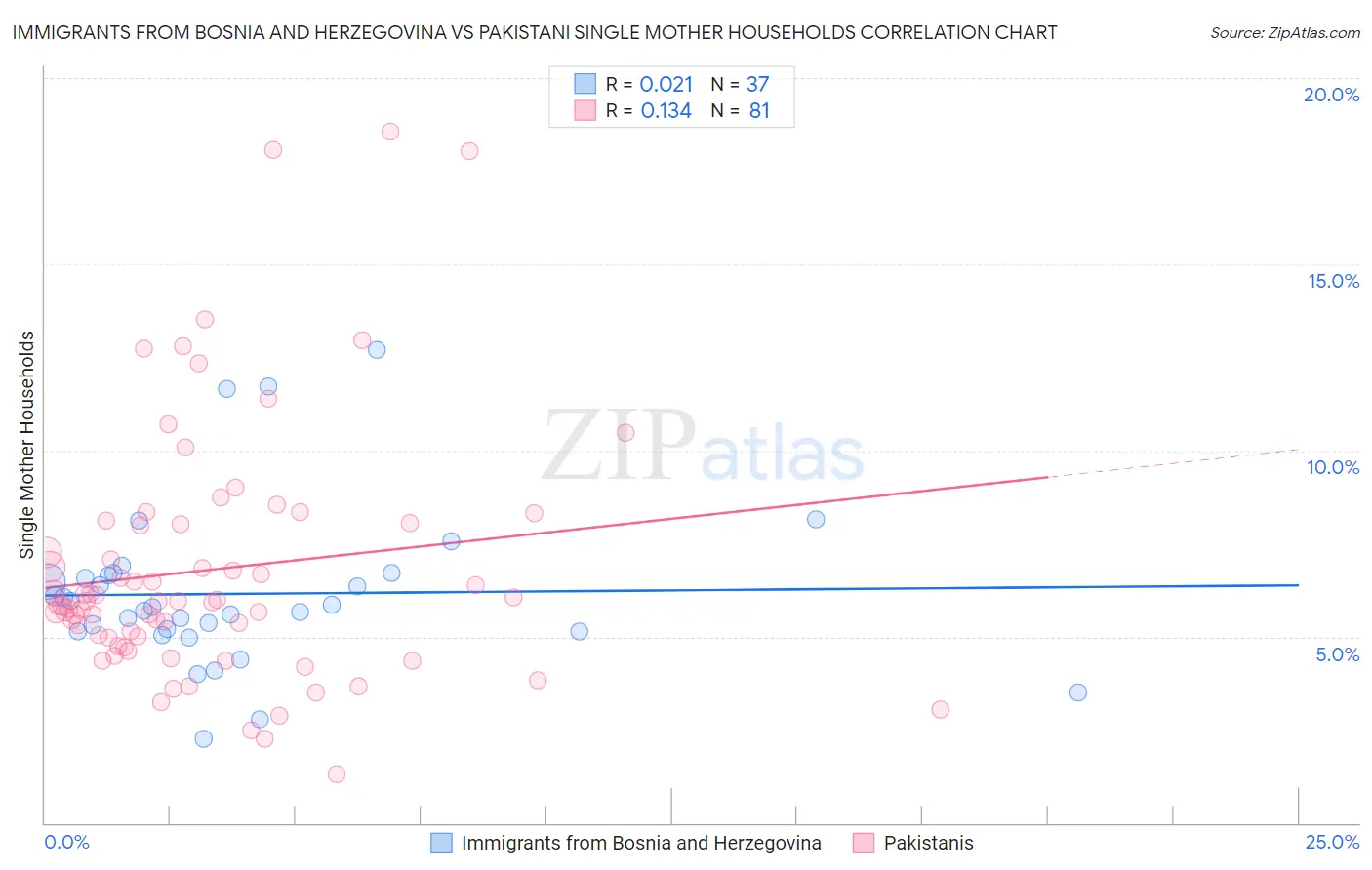 Immigrants from Bosnia and Herzegovina vs Pakistani Single Mother Households