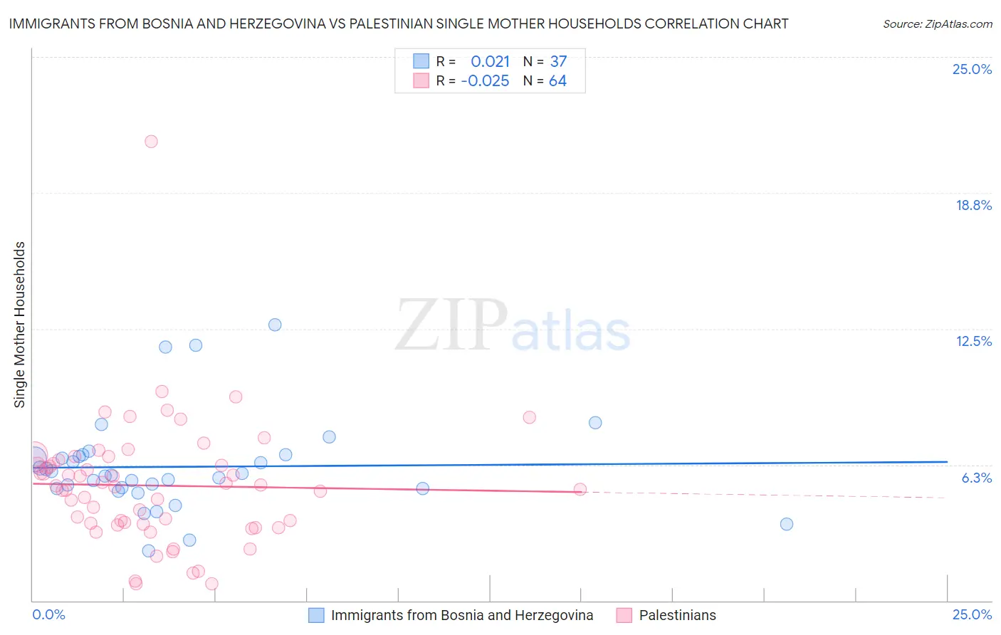 Immigrants from Bosnia and Herzegovina vs Palestinian Single Mother Households