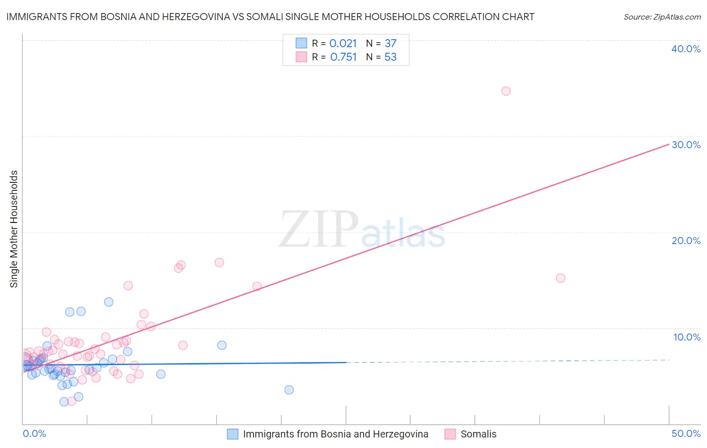 Immigrants from Bosnia and Herzegovina vs Somali Single Mother Households