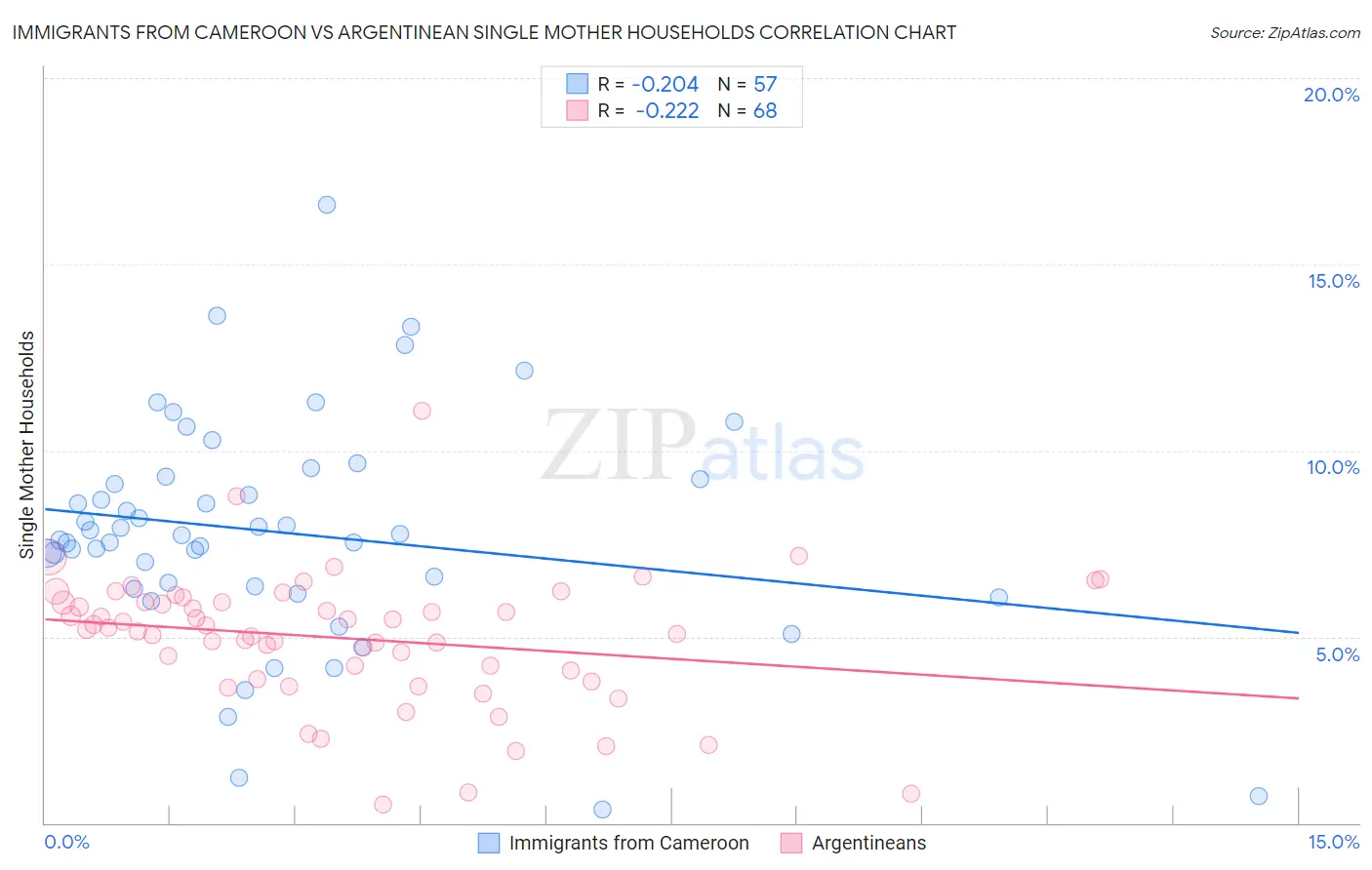 Immigrants from Cameroon vs Argentinean Single Mother Households