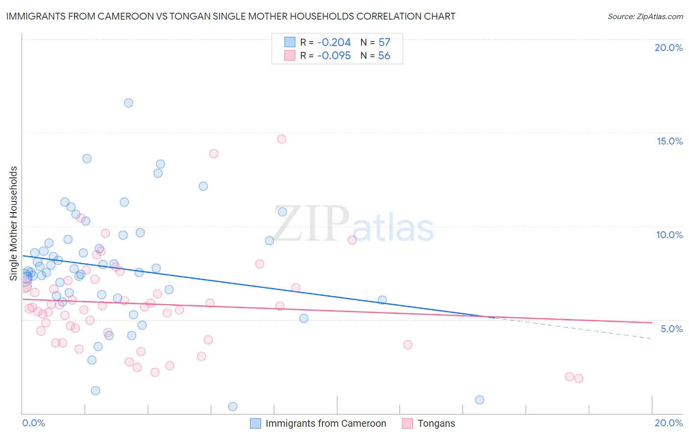 Immigrants from Cameroon vs Tongan Single Mother Households