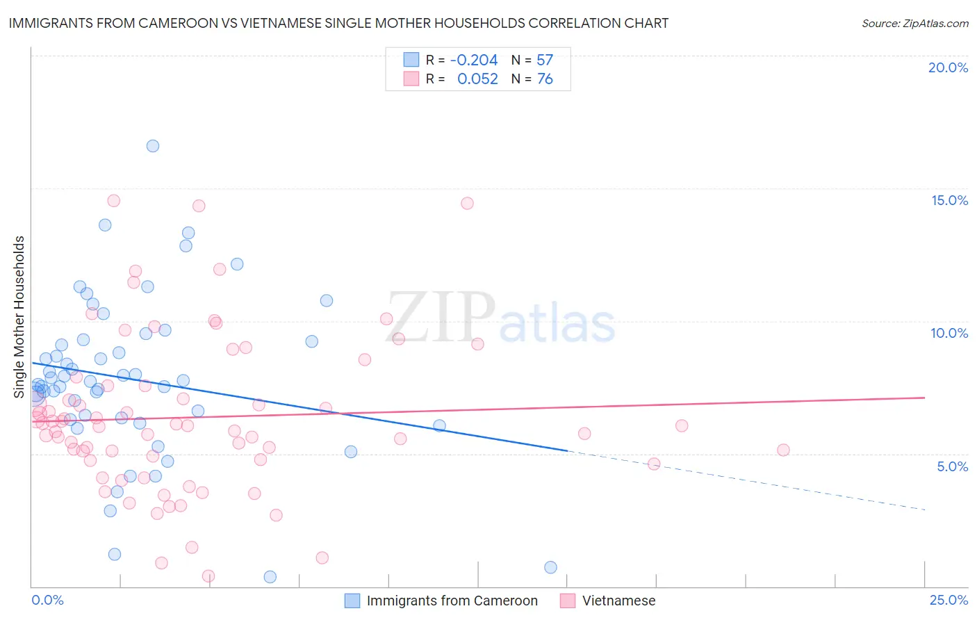 Immigrants from Cameroon vs Vietnamese Single Mother Households