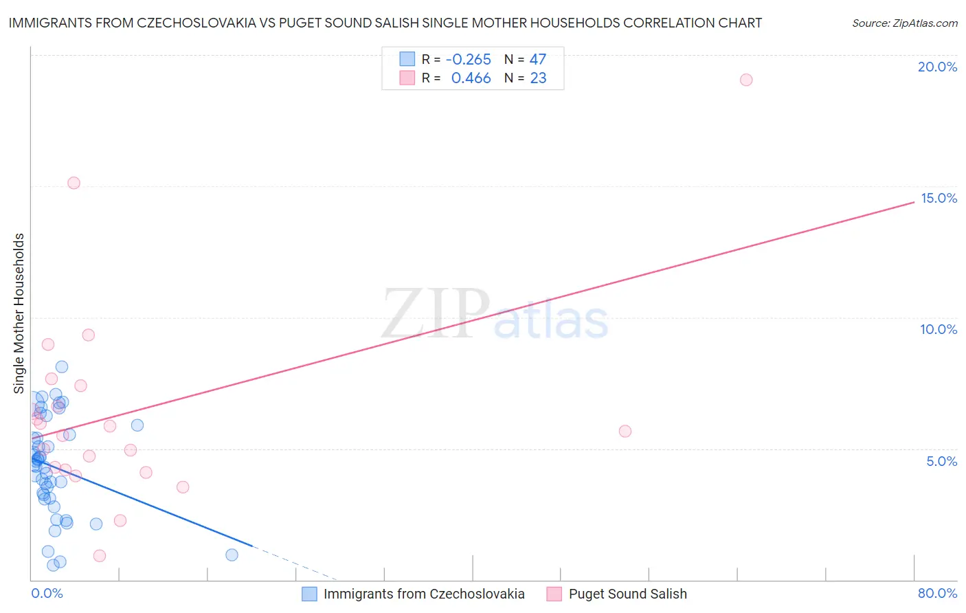 Immigrants from Czechoslovakia vs Puget Sound Salish Single Mother Households