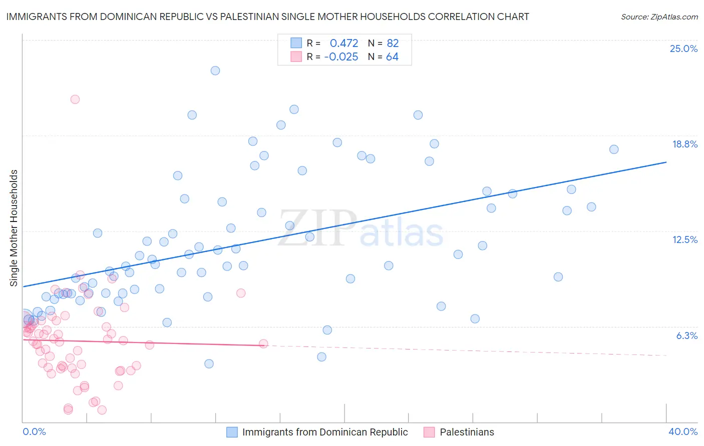 Immigrants from Dominican Republic vs Palestinian Single Mother Households