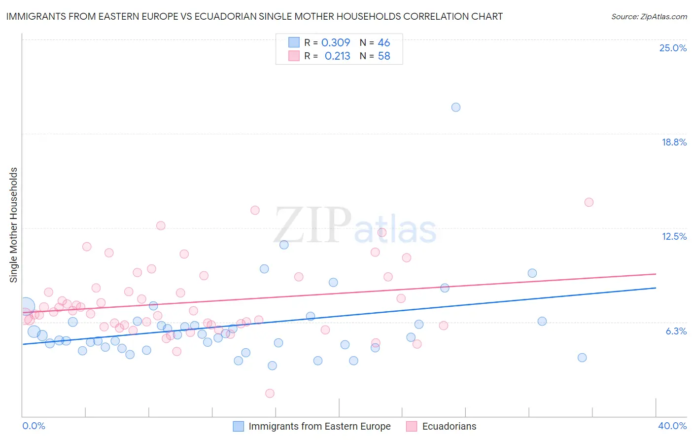 Immigrants from Eastern Europe vs Ecuadorian Single Mother Households