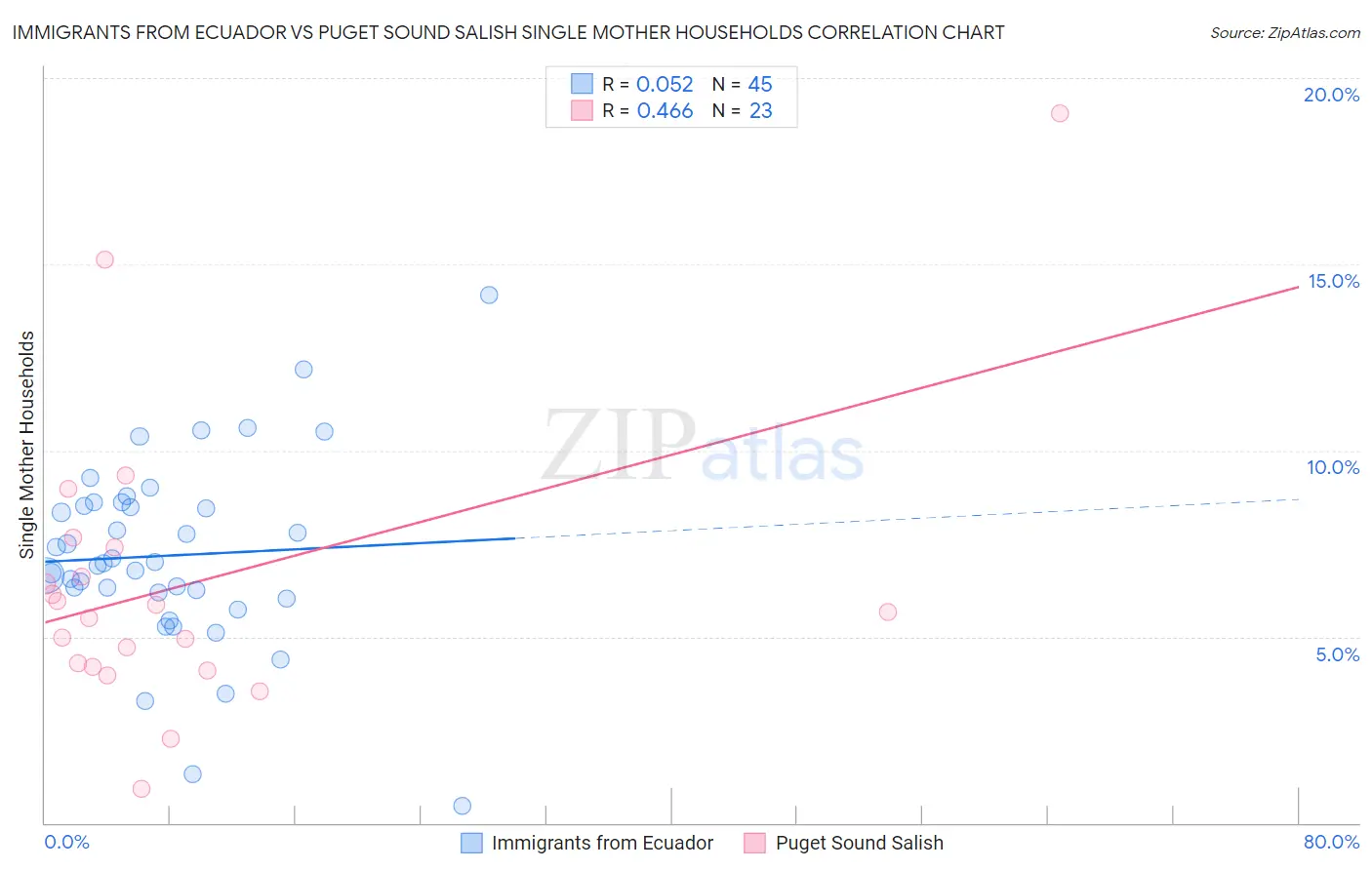Immigrants from Ecuador vs Puget Sound Salish Single Mother Households