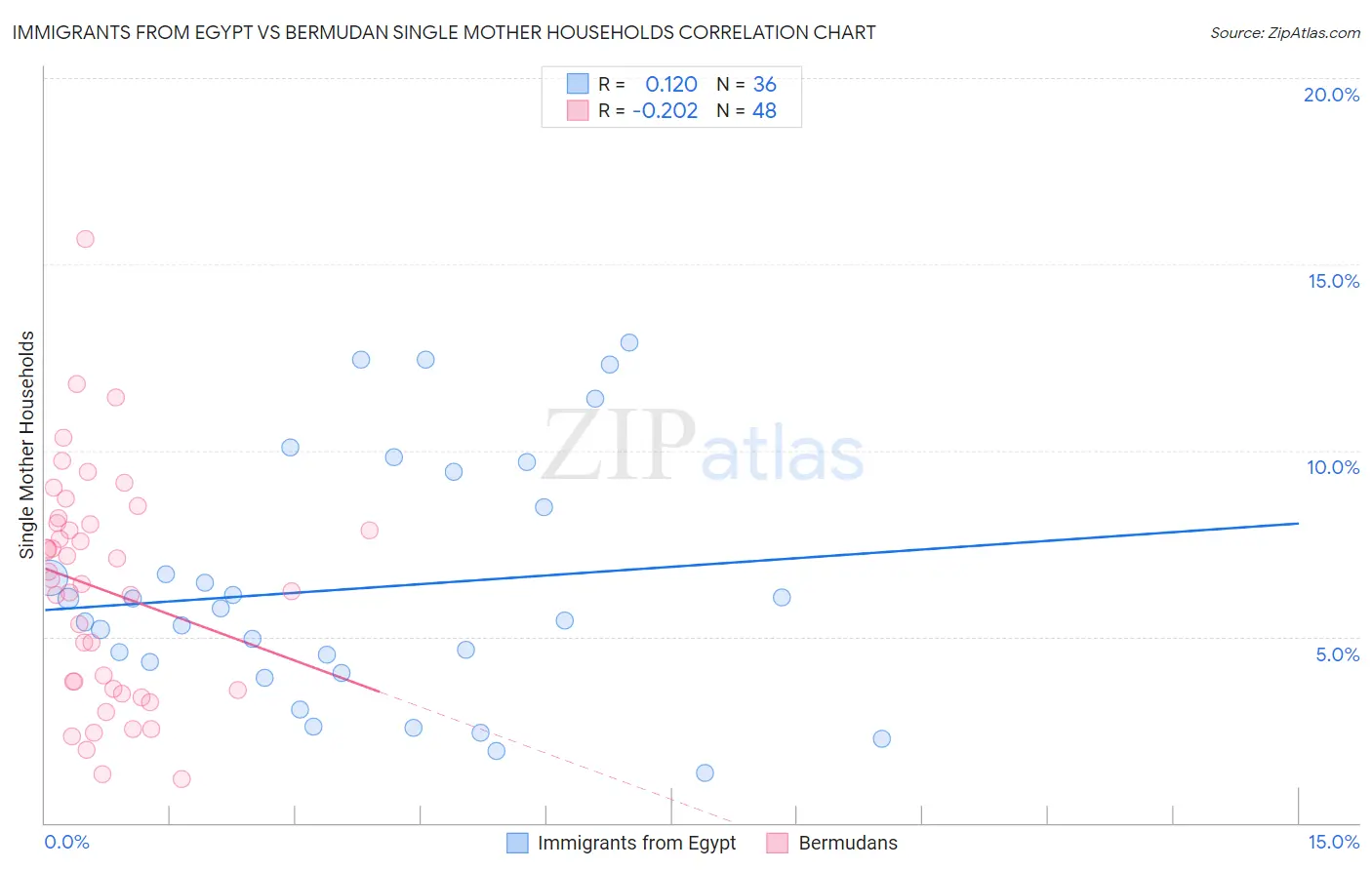 Immigrants from Egypt vs Bermudan Single Mother Households