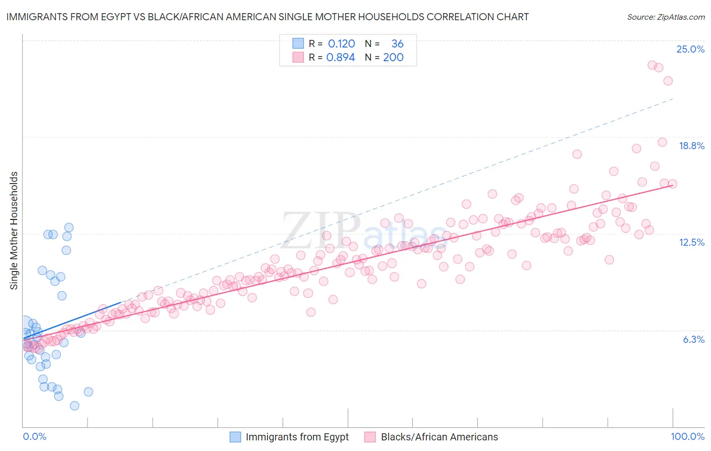 Immigrants from Egypt vs Black/African American Single Mother Households