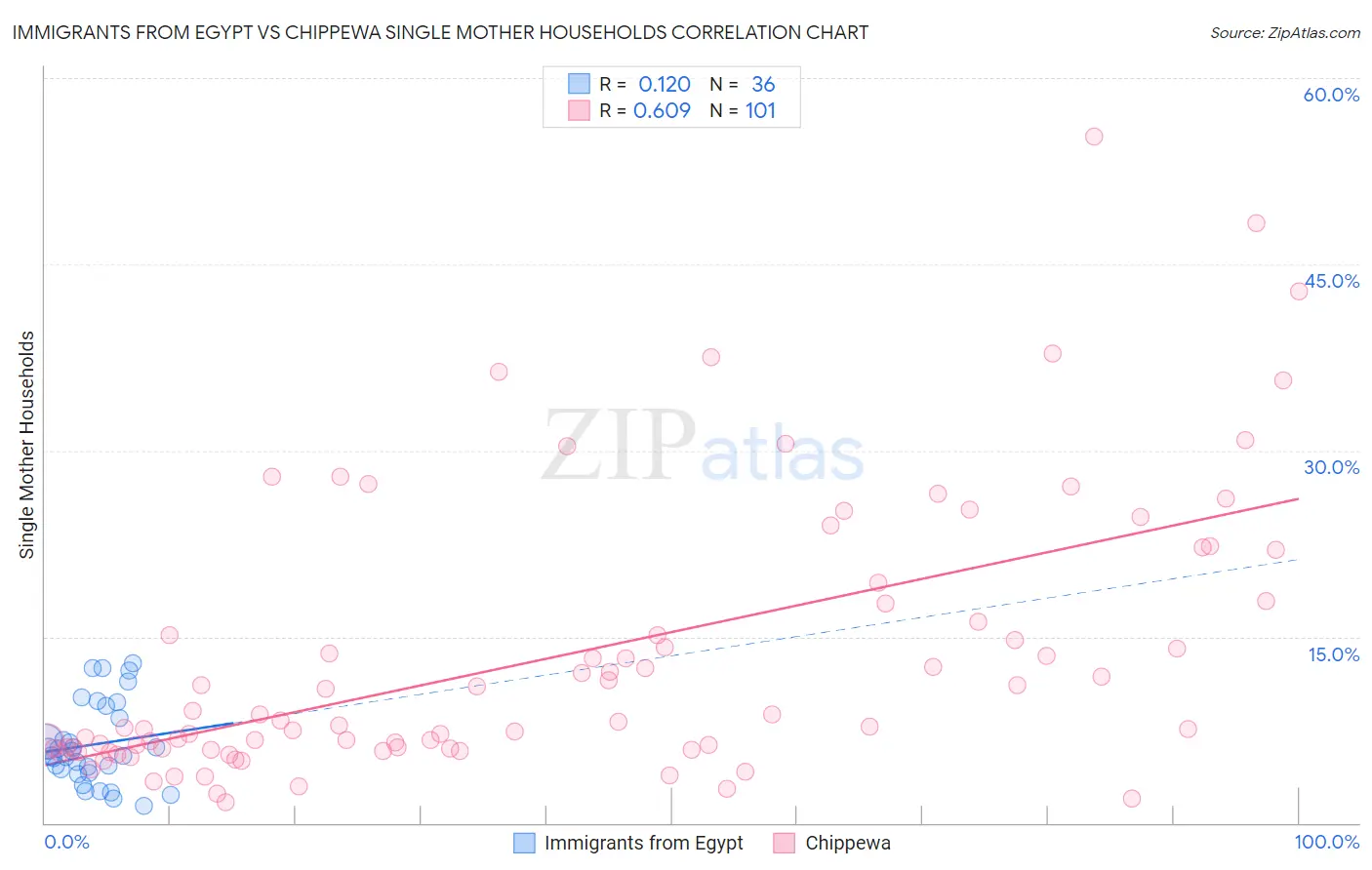 Immigrants from Egypt vs Chippewa Single Mother Households