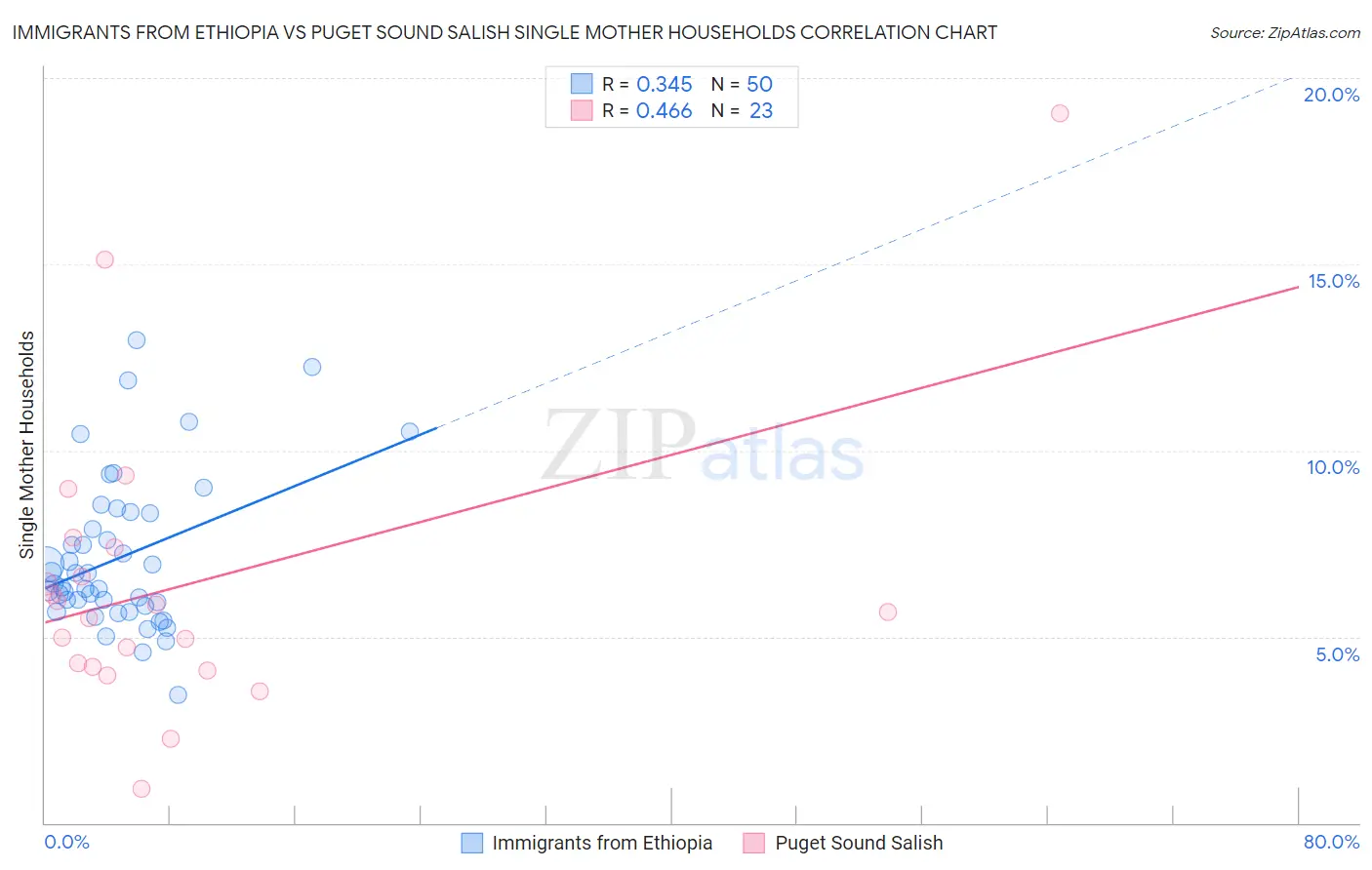 Immigrants from Ethiopia vs Puget Sound Salish Single Mother Households