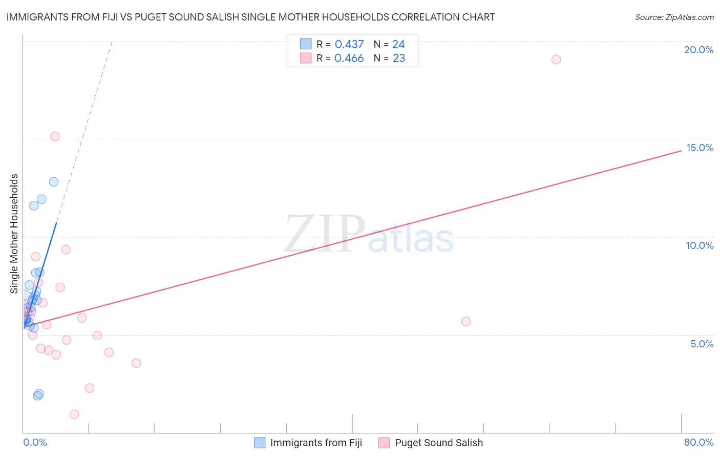 Immigrants from Fiji vs Puget Sound Salish Single Mother Households