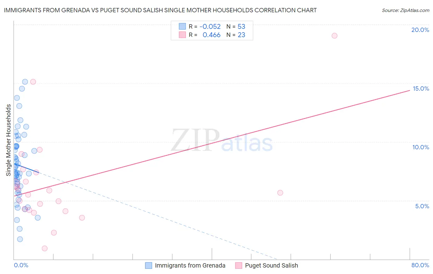 Immigrants from Grenada vs Puget Sound Salish Single Mother Households