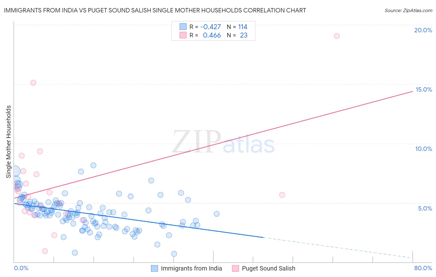 Immigrants from India vs Puget Sound Salish Single Mother Households