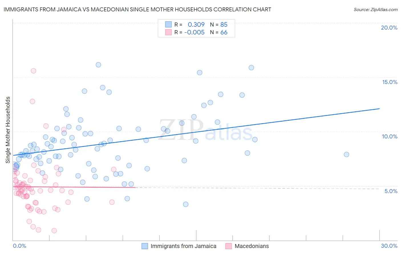 Immigrants from Jamaica vs Macedonian Single Mother Households