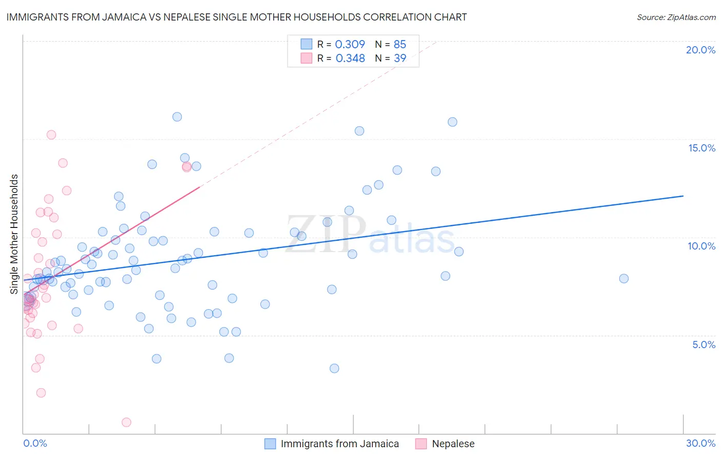 Immigrants from Jamaica vs Nepalese Single Mother Households