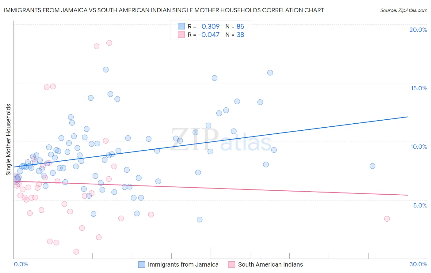 Immigrants from Jamaica vs South American Indian Single Mother Households