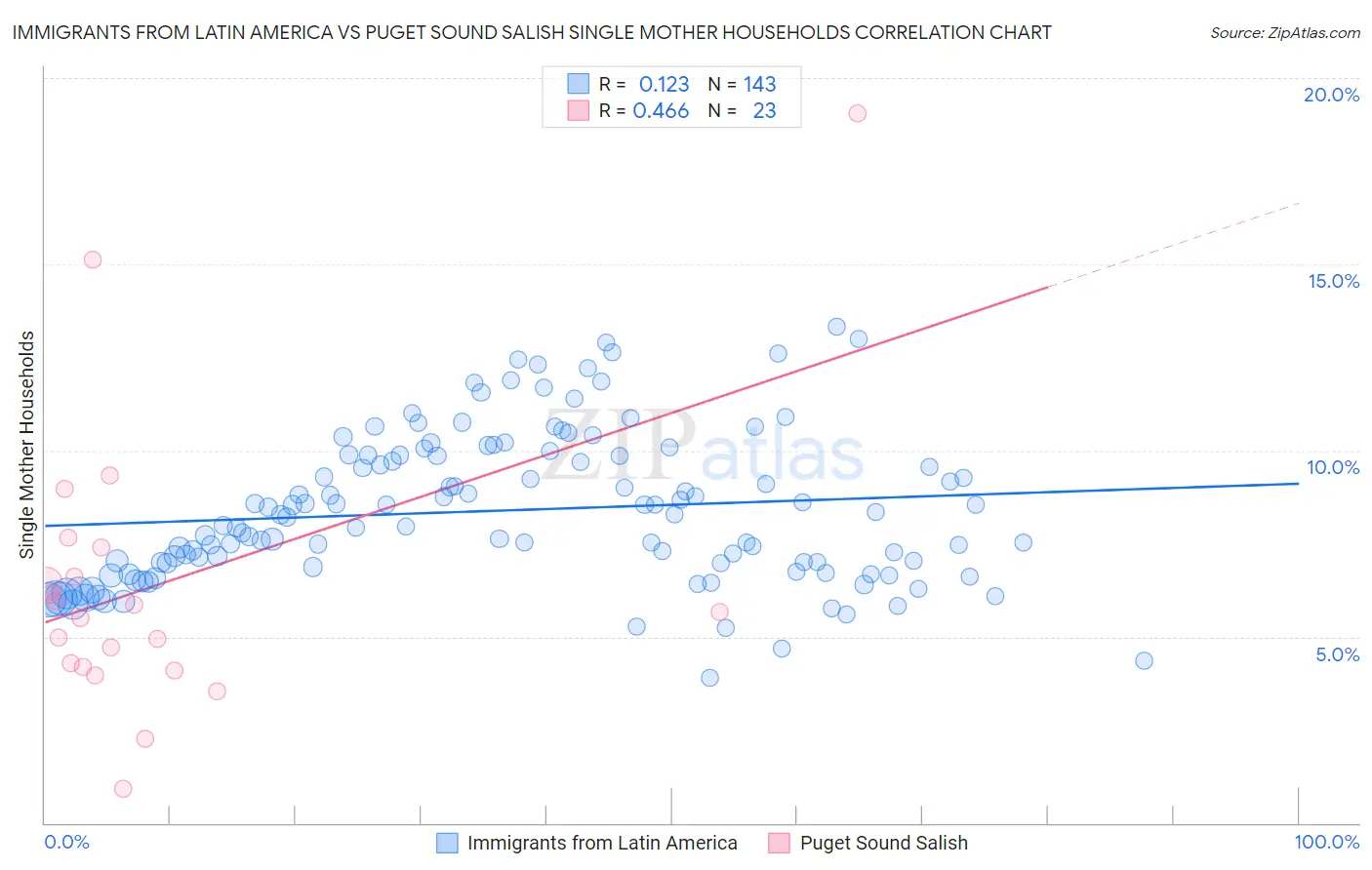 Immigrants from Latin America vs Puget Sound Salish Single Mother Households