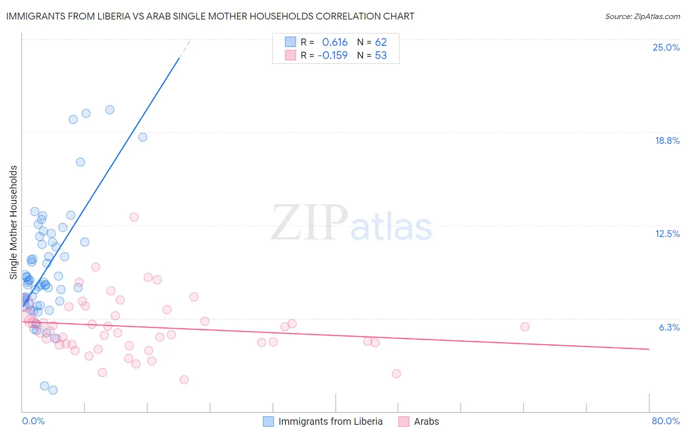 Immigrants from Liberia vs Arab Single Mother Households