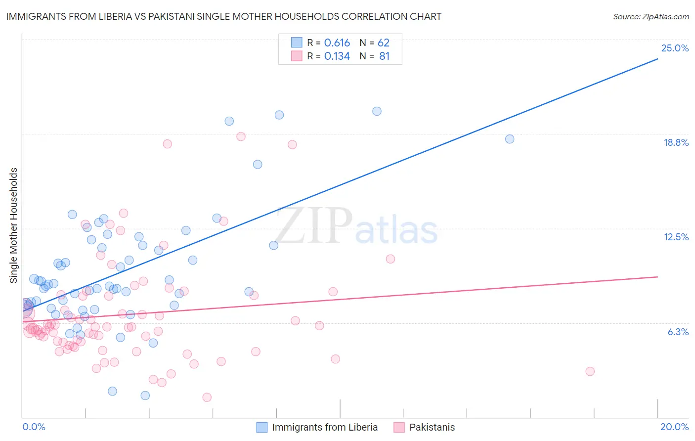 Immigrants from Liberia vs Pakistani Single Mother Households