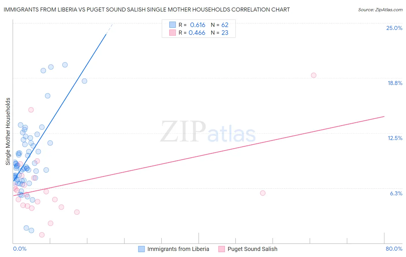 Immigrants from Liberia vs Puget Sound Salish Single Mother Households