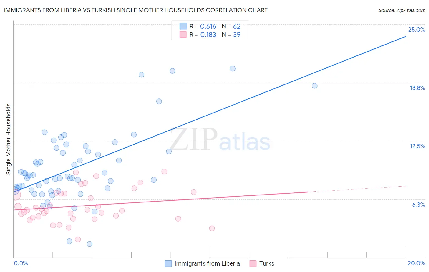 Immigrants from Liberia vs Turkish Single Mother Households