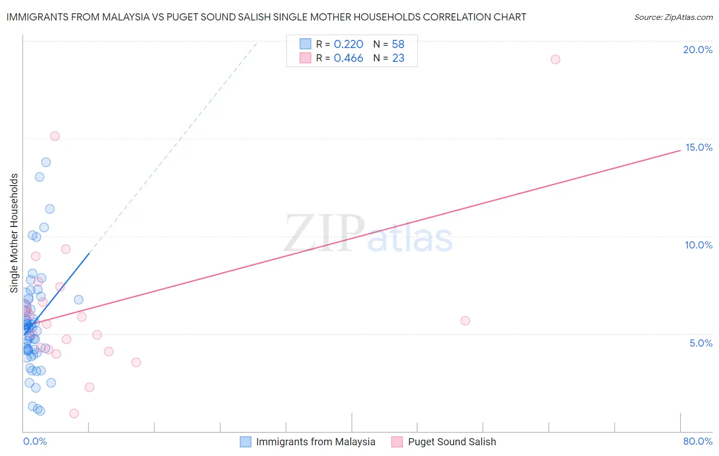 Immigrants from Malaysia vs Puget Sound Salish Single Mother Households