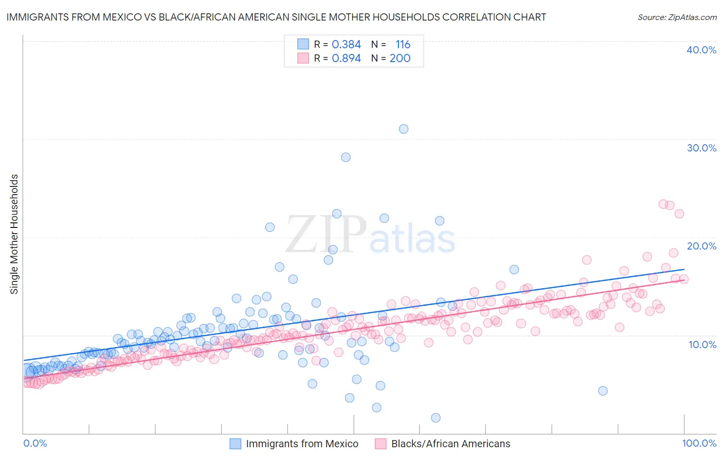 Immigrants from Mexico vs Black/African American Single Mother Households